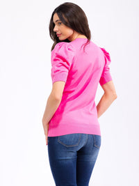 WOMEN'S SHORT PUFF SLEEVE STUDS DETAILED BLOUSE