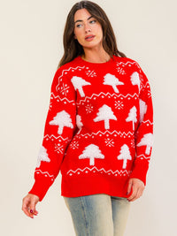 WOMEN'S LONG SLEEVE HOLIDAY PRINT PULLOVER SWEATER