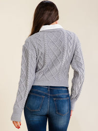 WOMEN'S LONG SLEEVE COLLAR PULLOVER CABLE KNIT SWEATER