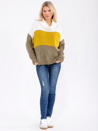 WOMEN'S LONG SLEEVE TURTLE NECK KNIT COLORBLOCK PULLOVER SWEATER