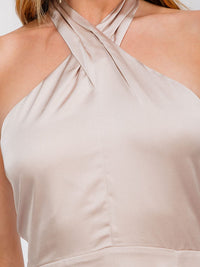 WOMEN'S SLEEVELESS HALTER NECK SIDE SLIT OPEN BACK MAXI GOWN DRESS