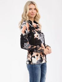 WOMEN'S LONG SLEEVE TURTLE NECK FLORAL PRINT TOP