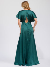 WOMEN'S SHORT SLEEVE V-NECK BACK CUT OUT MAXI GOWN DRESS