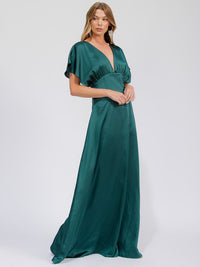 WOMEN'S SHORT SLEEVE V-NECK BACK CUT OUT MAXI GOWN DRESS