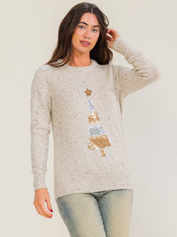 WOMEN'S LONG SLEEVE HOLIDAY GRAPHIC SEQUINS PULLOVER SWEATER