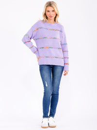 WOMEN'S LONG SLEEVE KNIT DETAILED PULLOVER SWEATER