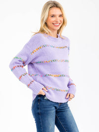 WOMEN'S LONG SLEEVE KNIT DETAILED PULLOVER SWEATER