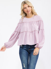 WOMEN'S LONG SLEEVE TIERED TUNIC BLOUSE