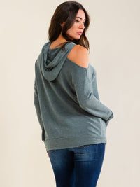 ENTRO WOMEN'S LONG SLEEVE COLD SHOULDER HOODIES TOP