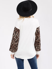 WOMEN'S LONG SLEEVE ANIMAL PRINT CONTRAST LOOSE FIT TOP
