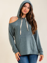 ENTRO WOMEN'S LONG SLEEVE COLD SHOULDER HOODIES TOP
