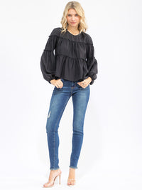 WOMEN'S LONG SLEEVE TIERED TUNIC BLOUSE