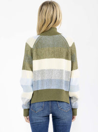 WOMEN'S LONG SLEEVE TURTLE NECK KNIT COLORBLOCK PULLOVER SWEATER