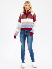 WOMEN'S LONG SLEEVE TURTLE NECK KNIT COLORBLOCK PULLOVER SWEATER