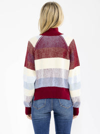 WOMEN'S LONG SLEEVE TURTLE NECK KNIT COLORBLOCK PULLOVER SWEATER