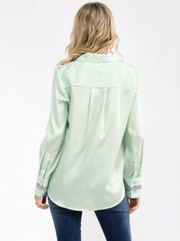 WOMEN'S LONG SLEEVE BUTTON UP PRINT BLOUSE