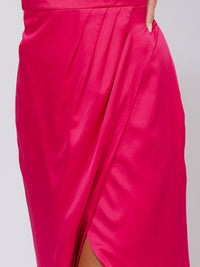 WOMEN'S SLEEVELESS ONE SHOULDER SURPLICE FRONT SLIT MAXI GOWN DRESS