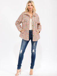 WOMEN'S LONG SLEEVE FRONT POCKETS BUTTON CLOSURE MULTI TWEED JACKET