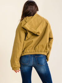 WOMEN'S LONG SLEEVE ZIP UP FRONT POCKETS HOODED DENIM JACKET