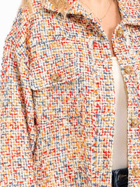 WOMEN'S LONG SLEEVE FRONT POCKETS BUTTON CLOSURE MULTI TWEED JACKET