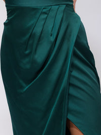 WOMEN'S SLEEVELESS ONE SHOULDER SURPLICE FRONT SLIT MAXI GOWN DRESS