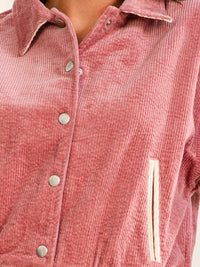 WOMEN'S LONG SLEEVE BUTTON CLOSURE FRONT POCKETS CORDUROY JACKET