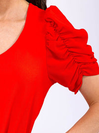 WOMEN'S SHORT PUFF SLEEVE V-NECK BLOUSE