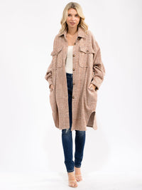WOMEN'S LONG SLEEVE BUTTON UP FRONT POCKETS PLAID OVERSIZED COAT