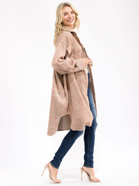 WOMEN'S LONG SLEEVE BUTTON UP FRONT POCKETS PLAID OVERSIZED COAT