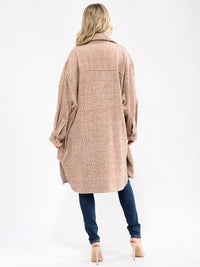 WOMEN'S LONG SLEEVE BUTTON UP FRONT POCKETS PLAID OVERSIZED COAT