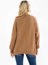 WOMEN'S LONG SLEEVE ZIPPER CLOSURE FRONT POCKETS CABLE KNIT SWEATER