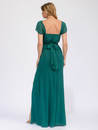 WOMEN'S SLEEVELESS DETAILED FRONT SLIT MAXI GOWN DRESS