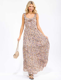 WOMEN'S SLEEVELESS ELASTIC WAIST TIERED ANIMAL PRINT MAXI DRESS