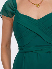 WOMEN'S SLEEVELESS DETAILED FRONT SLIT MAXI GOWN DRESS