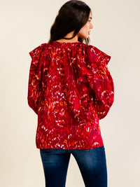 ENTRO WOMEN'S 3/4 SLEEVE V-NECK MULTI PRINT BLOUSE