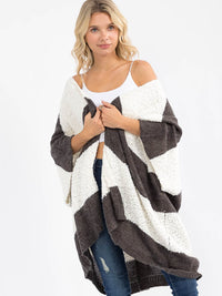 WOMEN'S SHORT SLEEVE OPEN FRONT COLORBLOCK CARDIGAN