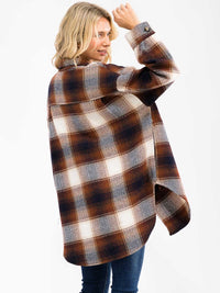 WOMEN'S LONG SLEEVE FRONT POCKETS BUTTON CLOSURE HIGH-LOW PLAID JACKET