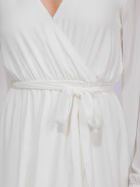 WOMEN'S LONG SLEEVE SURPLICE SELF TIE OPEN BACK MAXI GOWN DRESS