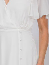 WOMEN'S SHORT SLEEVE SURPLICE FRONT SLIT MAXI GOWN DRESS