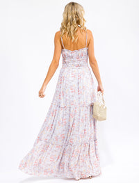 WOMEN'S SLEEVELESS ELASTIC WAIST FLORAL TIERED MAXI DRESS