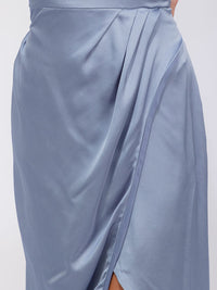 WOMEN'S SLEEVELESS ONE SHOULDER SURPLICE FRONT SLIT MAXI GOWN DRESS