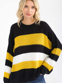 WOMEN'S LONG SLEEVE COLORBLOCK KNIT PULLOVER SWEATER