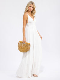 WOMEN'S SLEEVELESS V-NECK SMOCK OPEN BACK TIERED MAXI DRESS