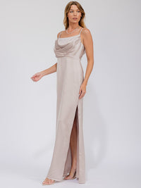 WOMEN'S SLEEVELESS COWL NECK SIDE SLIT MAXI GOWN DRESS