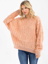 WOMEN'S LONG SLEEVE FUZZY DETAILED PULLOVER SWEATER