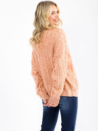 WOMEN'S LONG SLEEVE FUZZY DETAILED PULLOVER SWEATER
