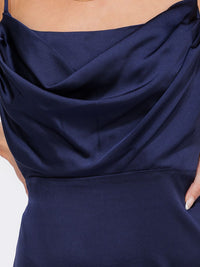 WOMEN'S SLEEVELESS COWL NECK SIDE SLIT MAXI GOWN DRESS