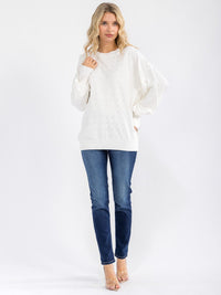 WOMEN'S LONG SLEEVE STUDS DETAILED PULLOVER SWEATER