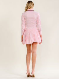 WOMEN'S LONG SLEEVE BUTTON UP FIT & FLARE PLEATED LIPS PRINT MINI DRESS