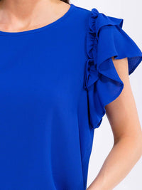 WOMEN'S SHORT RUFFLE SLEEVE LOOSE FIT BLOUSE